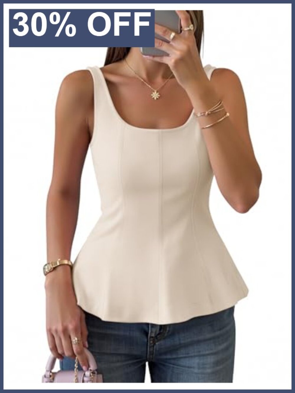 Sleeveless Peplum Tank Top Ruffle Hem Square Neck Summer Vest